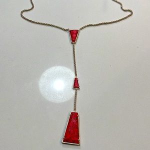 Kendra Scott Collins Y necklace in bronze veined red Magnesite. Only worn once